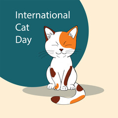 International Cat Day Vector. Cute tricolor kitten vector. Poster for Cat Day, August 8