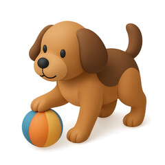 Fototapeta premium Adorable 3D rendered puppy playing with a colorful ball on a transparent background, concept for pet product branding and children's illustrations