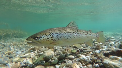 Brown Trout in Clear River Underwater Wildlife Adventure.