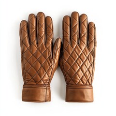 Pair of quilted brown leather gloves (1)