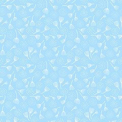 Monochrome seamless ink line floral delicate pattern. Vector background
