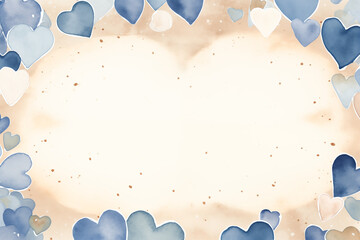 Blue and beige watercolor hearts frame