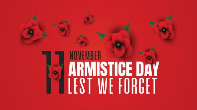 Armistice Day Red Background Banner with Scattered Poppies