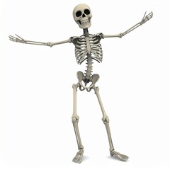 Halloween skeleton dancing over white background, X-ray cheerful human skeleton with fancy poses and moves
