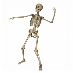 Halloween skeleton dancing over white background, X-ray cheerful human skeleton with fancy poses and moves