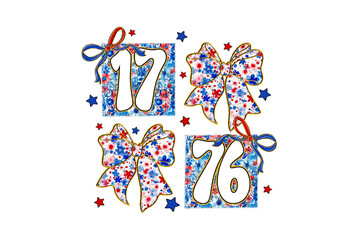 1776 with Star Bows – 4th of July Independence Day Vintage 4Th of July Sublimation Design