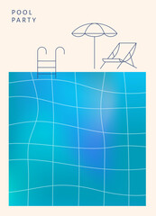 Minimalist pool party design with beach umbrella and lounge chair 