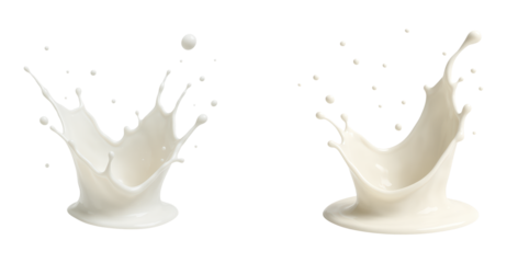 High-Speed Photography of Milk Splashing in Mid-Air, Capturing Dynamic Liquid Motion and Droplets, Isolated on Transparent and White Background