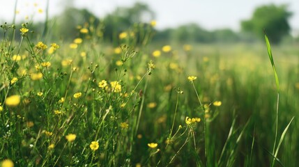 Fototapeta premium Golden Bloom Meadow Buttercups dance in morning light with natures bliss.
