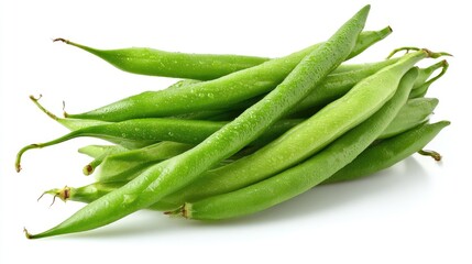 Fresh Green Beans Pile Vibrant with Raw Veggie Delight on White.