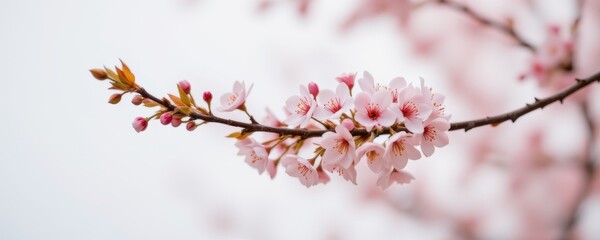 Obraz premium Beautiful Cherry Blossom Branch with Soft Pink Flowers in Spring