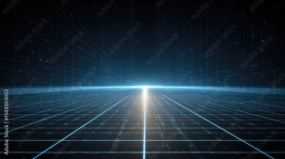 Poster digital grid horizon light speed data pathway to tomorrows tech.