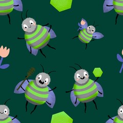 Kids seamless bee pattern for fabrics and packaging and gifts and cards and linens and wrapping paper