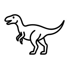 Fototapeta premium Simple line drawing of a dinosaur character in playful stance, icon, vector 