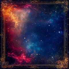Obraz premium showcasing cosmic scribbles intertwined with soft starlight and nebula hues set inside a celestial intricate border imaginative and isolated