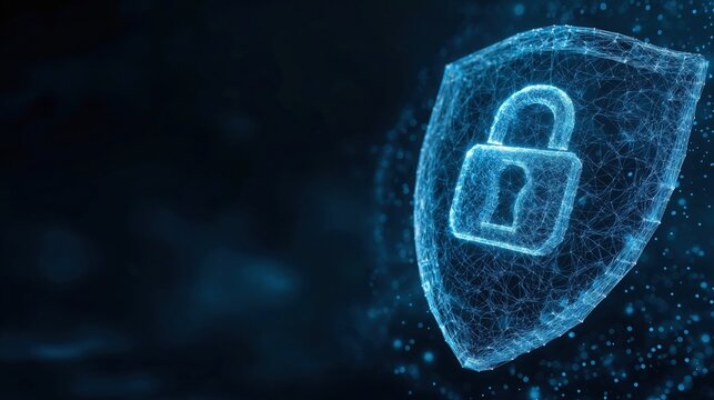 Digital security shield with padlock cyber protection