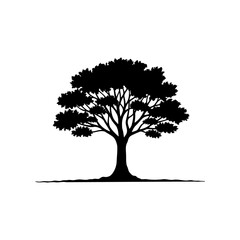 Fototapeta premium Tree of Life Silhouette with Exposed Roots and Canopy on White Background