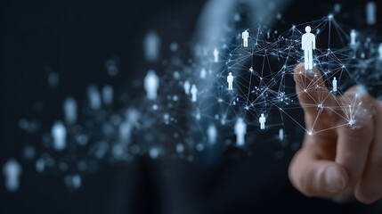 HR, Human resources, Recruitment and talent management, Businessman touching digital network structure, Focusing on recruitment and effective team management with digital HR network for team success