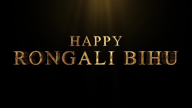 luxury Happy Bihu golden text intro with black background, 