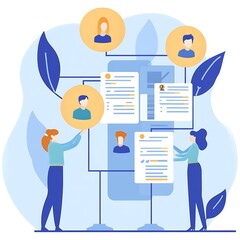 Human resource management technology (HR), Human resource manager touching human resource network structure and checks the CV online to choose the perfect employee for company, Effective recruitment. 