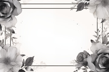 Black and gray watercolor flowers frame