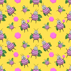 Kids seamless bee pattern for fabrics and packaging and gifts and cards and linens and wrapping paper