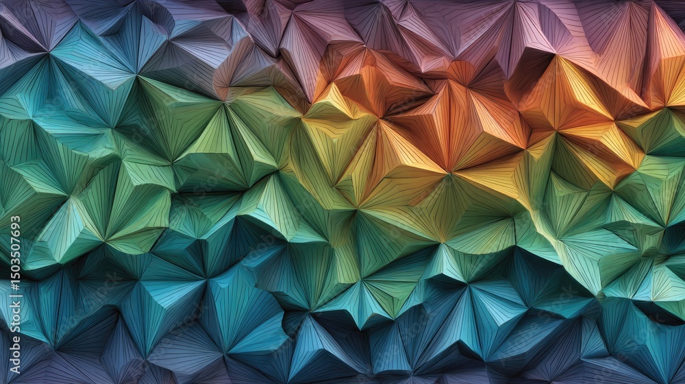 Poster prismscape colorful abstract polygon wall with textured geometric pattern.