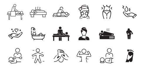 Massage Icon Set and Hot Oil Massage