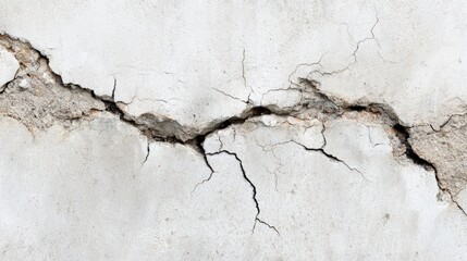 Obraz premium Cracked Plaster Old White Wall Showing Damage and Repair.