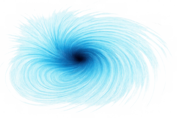 Abstract blue vortex spinning and creating a black hole effect, isolated on transparent background, ideal for digital art and graphic design projects