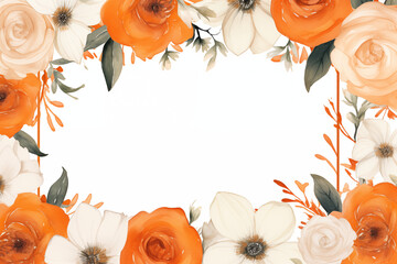 Orange and white watercolor flowers frame
