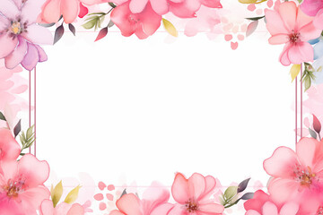 Pink watercolor flowers frame
