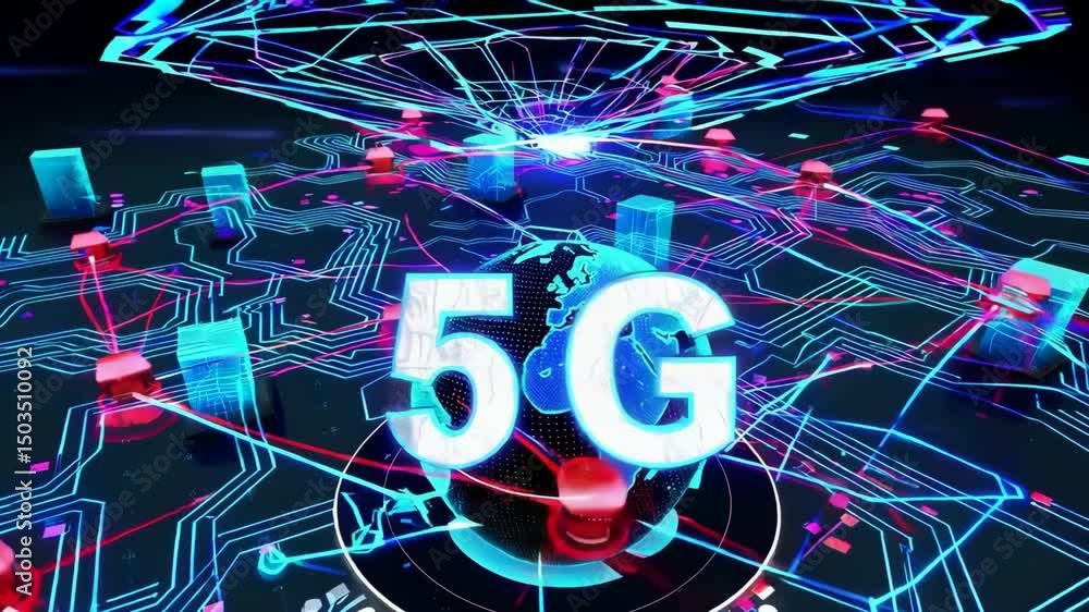 Aufkleber dynamic 5g network visualization with futuristic digital connections and vibrant technology elements