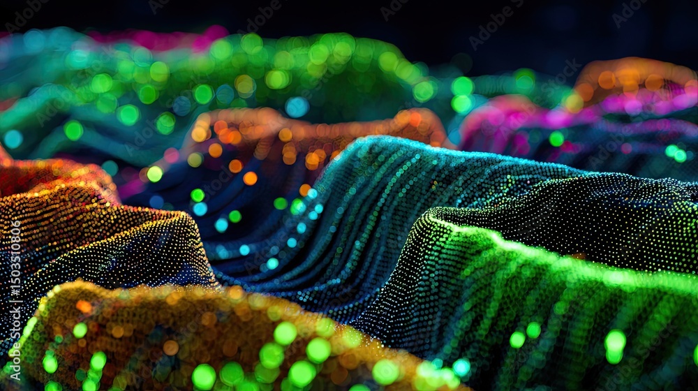 Poster Dotted Mountainscape Colorful Abstract Data Visualization.