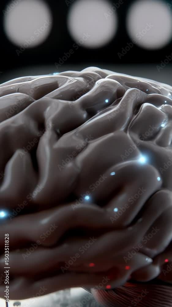 Poster artificial brain rests on a sophisticated circuit board with illuminated nodes, showcasing artificia
