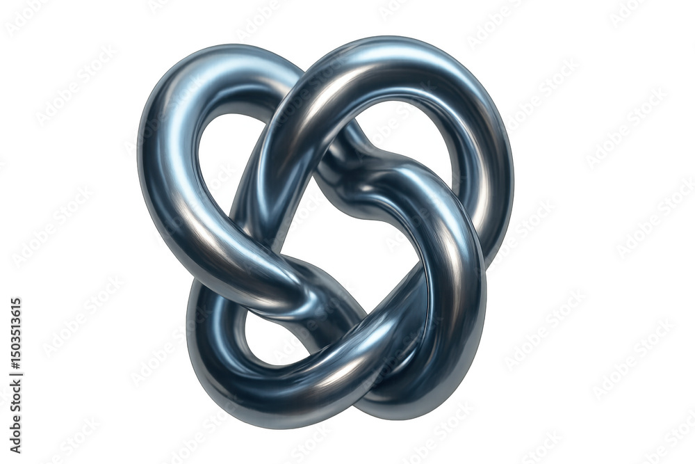 Poster metallic intertwined knot creating complex, elegant pattern symbolizing connection, intricate relati