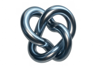 Metallic intertwined knot creating complex, elegant pattern symbolizing connection, intricate relationship dynamics on transparent surface