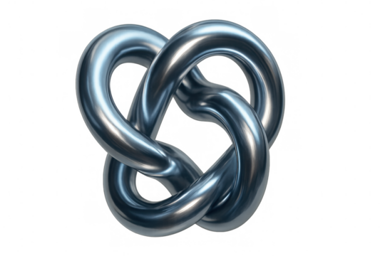 Metallic intertwined knot creating complex, elegant pattern symbolizing connection, intricate relationship dynamics on transparent surface