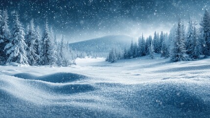 Fototapeta premium Snowy Dreams Winter Wonderland with Trees and Snowfall.
