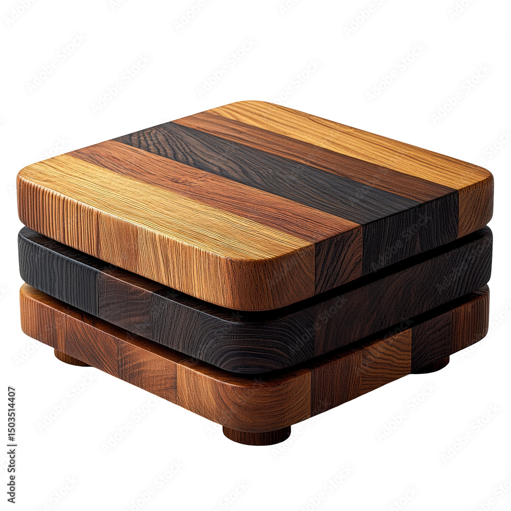 Poster arrangement of uniquely colored woodblocks emphasizing natural textures and patterns