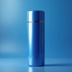 A stylish blue thermos, perfect for keeping beverages hot or cold. Ideal for lifestyle branding, outdoor adventures, or product promotion in wellness and travel.
