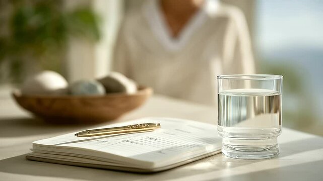 Fitness journal beside planner with water intake
