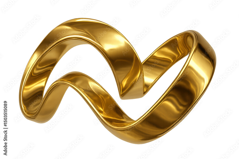 Poster two golden abstract shapes intertwining and creating a wavy and elegant design on a transparent back
