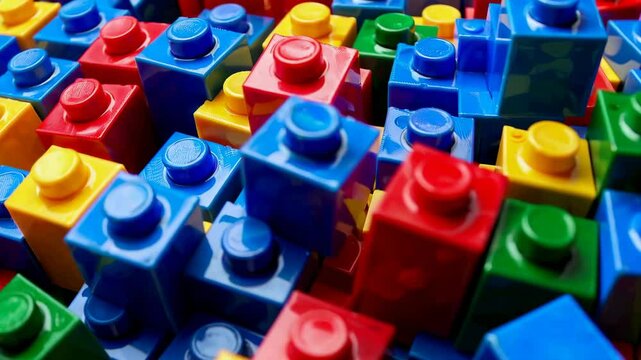 Colorful building block cascade: vibrant movement and dynamic patterns in creative play