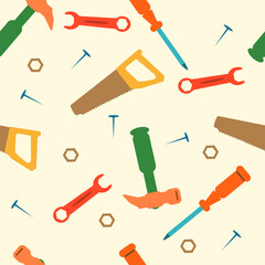 Tools seamless pattern in vector. Flat style illustration. pattern for fabric, baby clothes, background, textile, wrapping paper and other decoration.