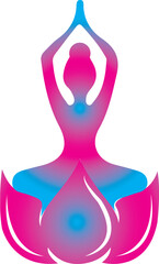 A vibrant design featuring a meditative woman in lotus pose with a gradient pink and blue color scheme, symbolizing peace, balance, and wellness. Ideal for spa or yoga-related themes.