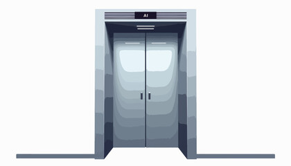 Modern elevator door with malfunctioning AI interface, digital design