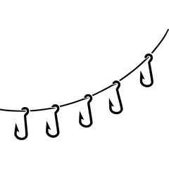 Simple Fishing Hooks Garland - Black Outline
