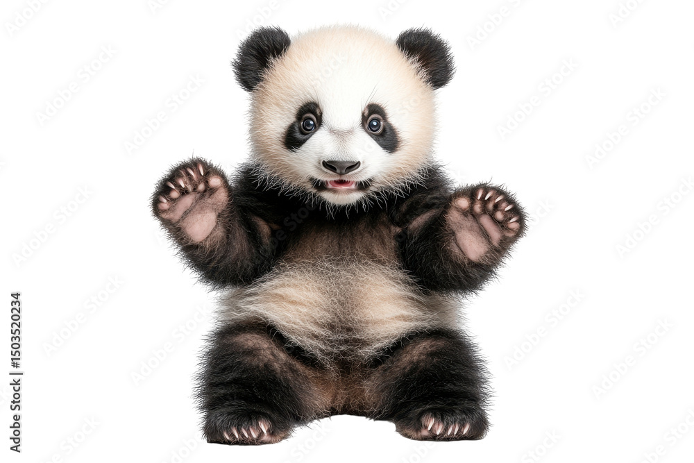 Aufkleber cute cartoon panda character sitting happily with a playful expression, featuring a transparent back