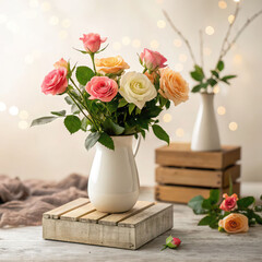 Beautiful roses bouquet in white vase still life photography home decor flower arrangement floral design ideas